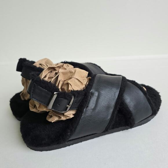 Faux Fur Sandals Seychelles No Such Thing Size 7 Black Leather Slipper Slingback - Picture 7 of 13